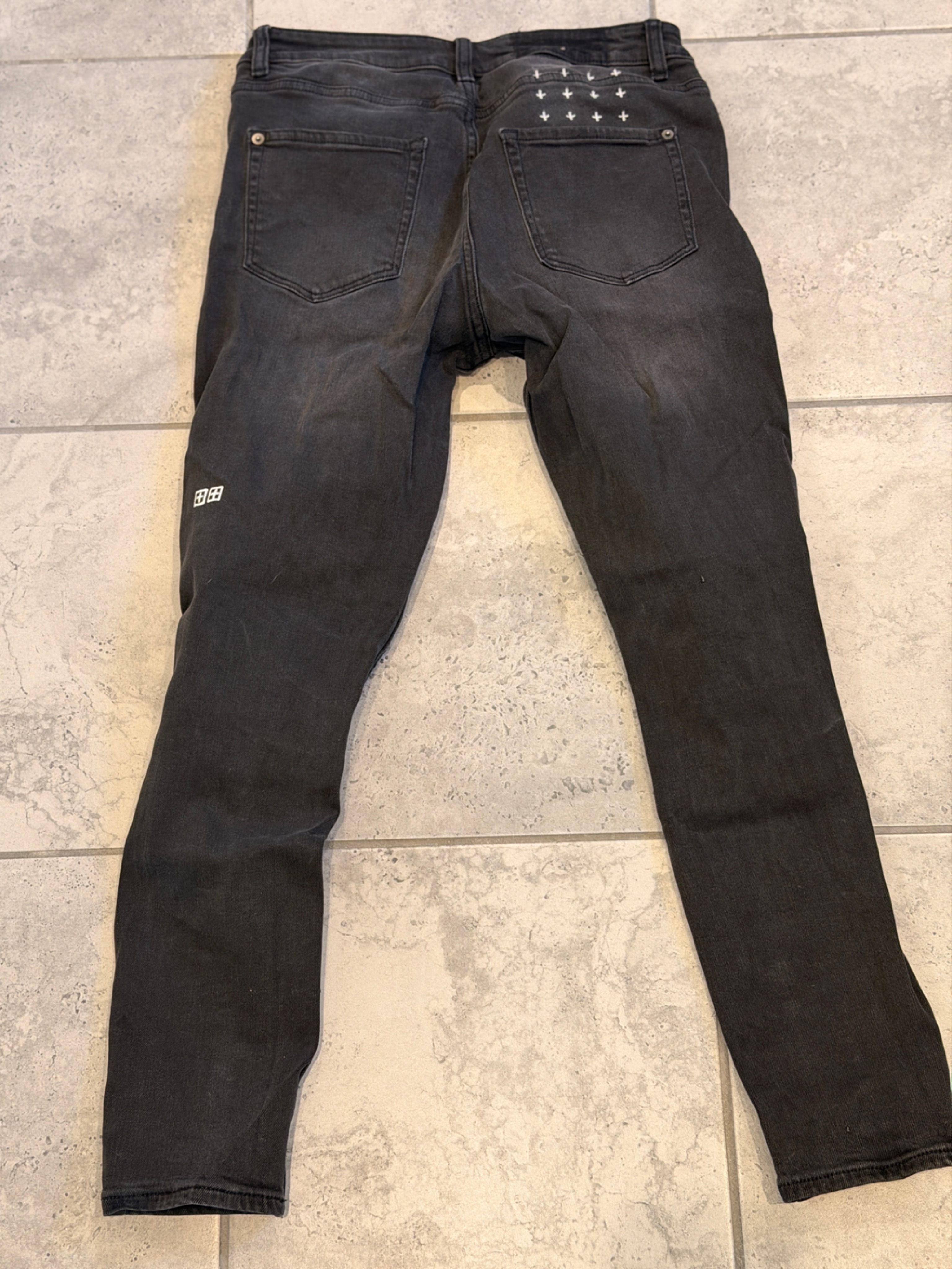Ksubi Black Skinny Jeans With White Stud Detail 30”
